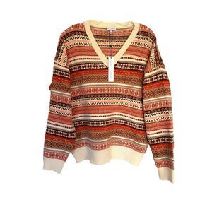 Koko & Mason Striped Multicolour V Neck Knit Sweater Sz Xl